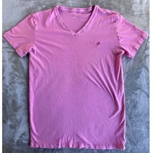 American Eagle Pink V-Neck T-Shirt XS Preppy Minimalist Y2K Logo Tee Top Casuals